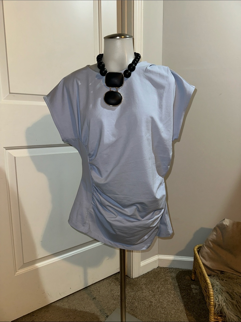 LOFT Light Lavender Ruched Sleeve Short-Sleeve Tee